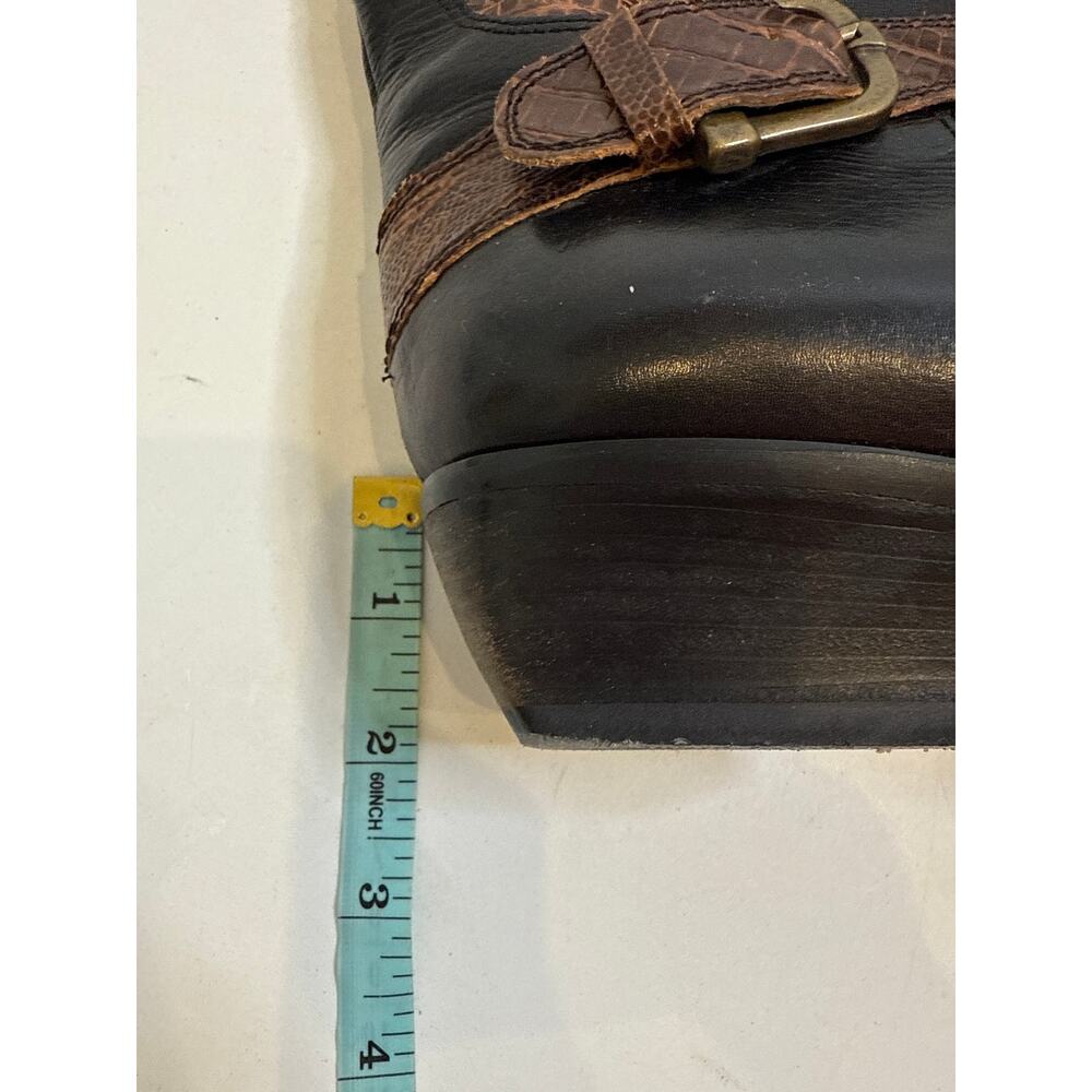 Bandolino Italian Mid Calf Leather Brown Black Boots Belt Reptile Texture Sz 8 - Picture 4 of 10